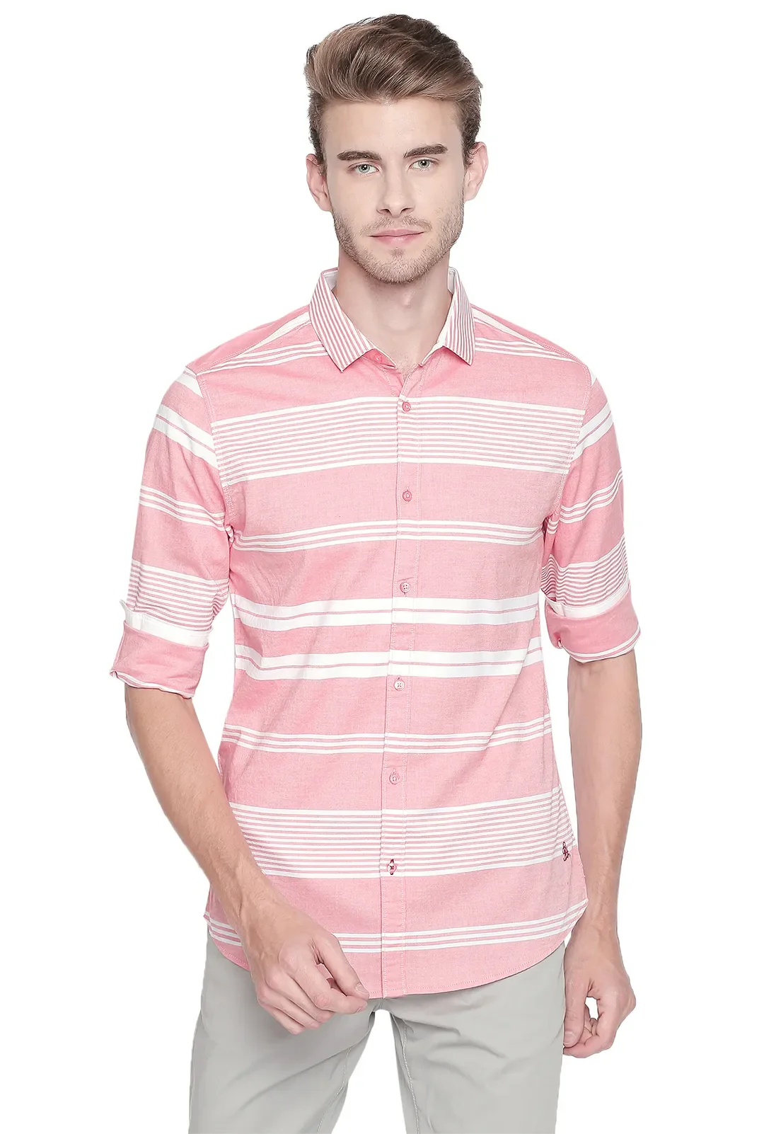 Orange Slim Straight Fit Regular Collar Long Sleeves Men's Shirt by Being Human Clothing