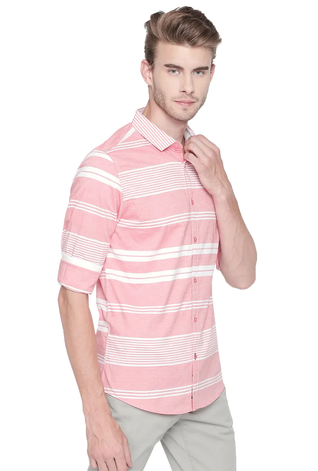 Orange Slim Straight Fit Regular Collar Long Sleeves Men's Shirt by Being Human Clothing - Image 2