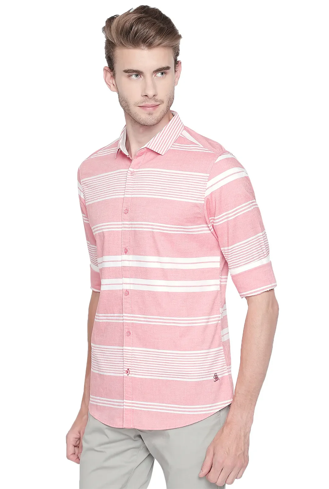 Orange Slim Straight Fit Regular Collar Long Sleeves Men's Shirt by Being Human Clothing - Image 3