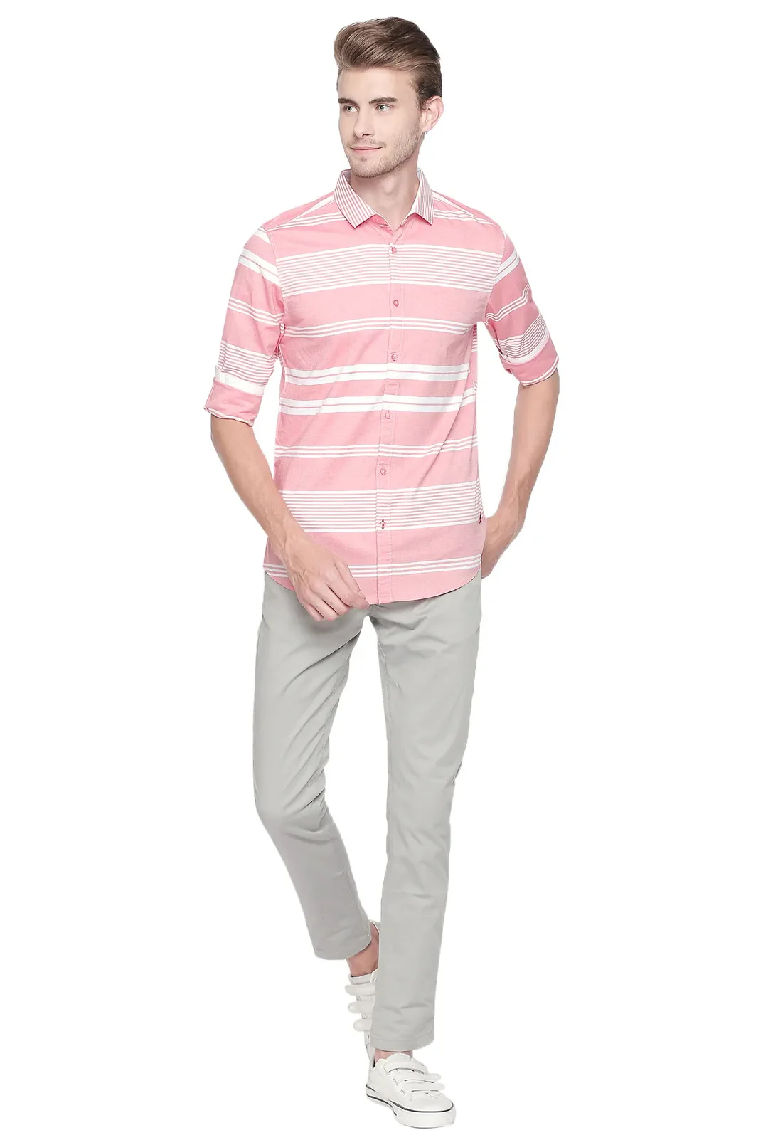 Orange Slim Straight Fit Regular Collar Long Sleeves Men's Shirt by Being Human Clothing - Image 5