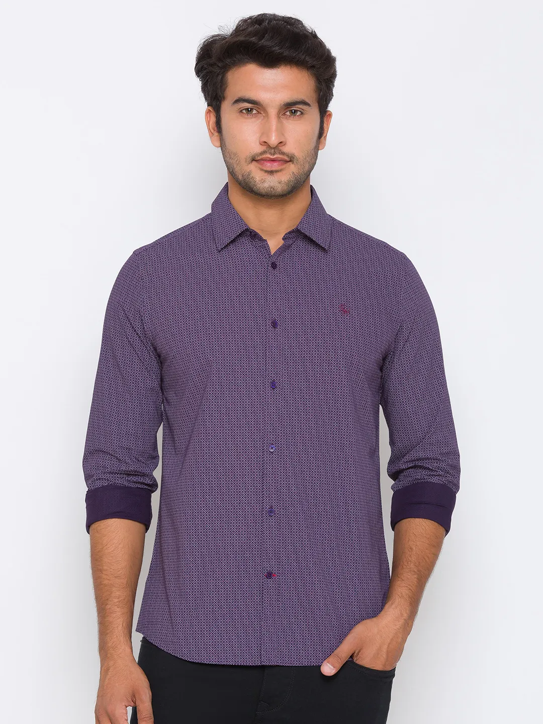 Purple Slim Straight Fit Regular Collar Long Sleeves Cotton Men's Shirt by Being Human Clothing