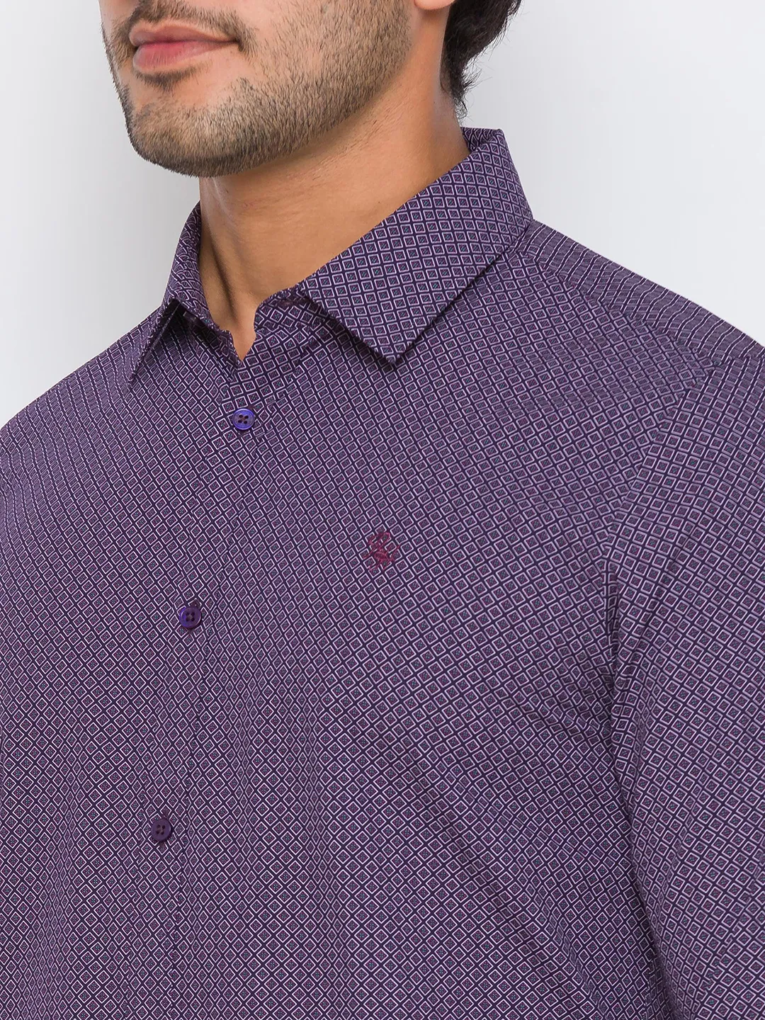 Purple Slim Straight Fit Regular Collar Long Sleeves Cotton Men's Shirt by Being Human Clothing - Image 4