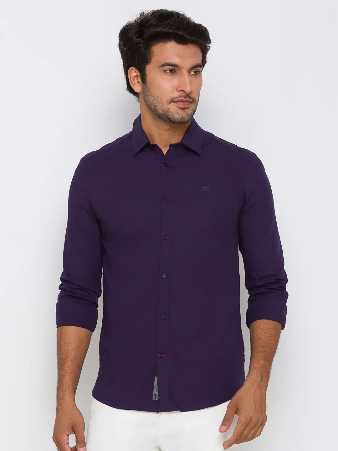 Purple Slim Straight Fit Regular Collar Long Sleeves Cotton Men's Shirt by Being Human Clothing