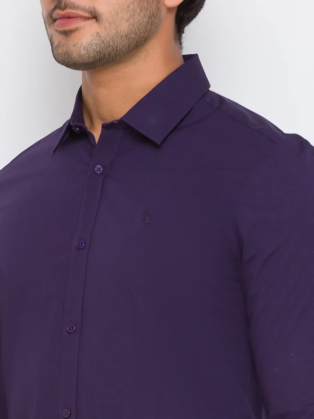 Purple Slim Straight Fit Regular Collar Long Sleeves Cotton Men's Shirt by Being Human Clothing - Image 4