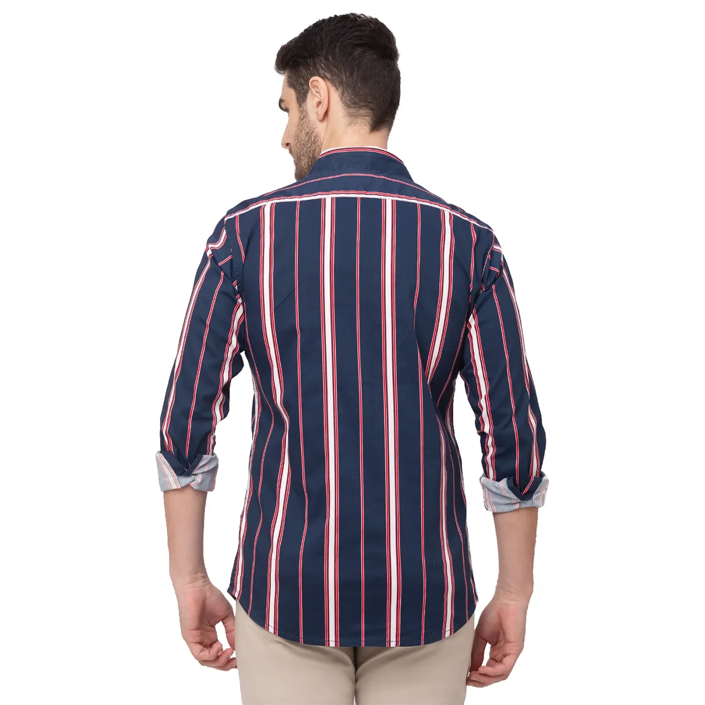 Red Skinny Straight Fit Regular Collar Long Sleeves Cotton Men's Shirt by Being Human Clothing - Image 2