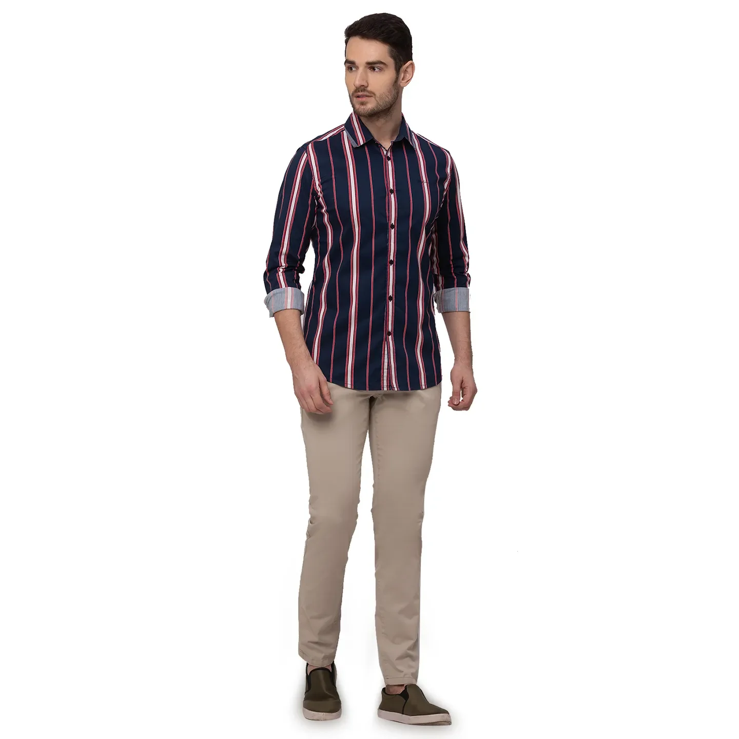 Red Skinny Straight Fit Regular Collar Long Sleeves Cotton Men's Shirt by Being Human Clothing - Image 5