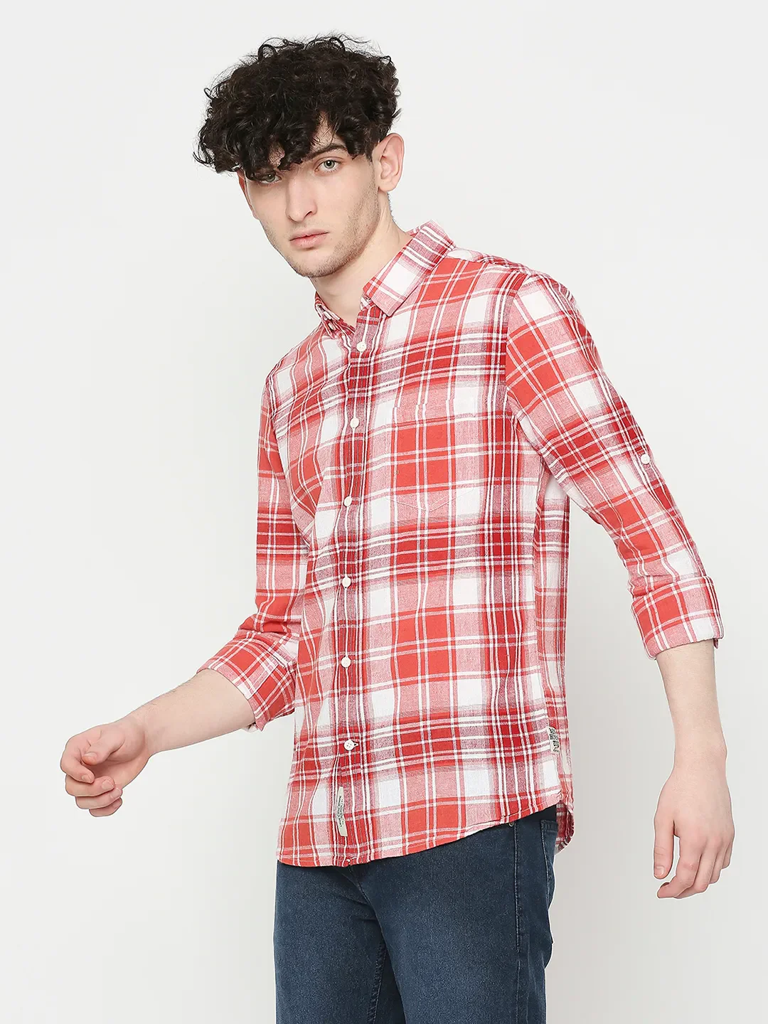 Red Slim Straight Fit Regular Collar Long Sleeves Tencil Men's Shirt by Being Human Clothing - Image 2