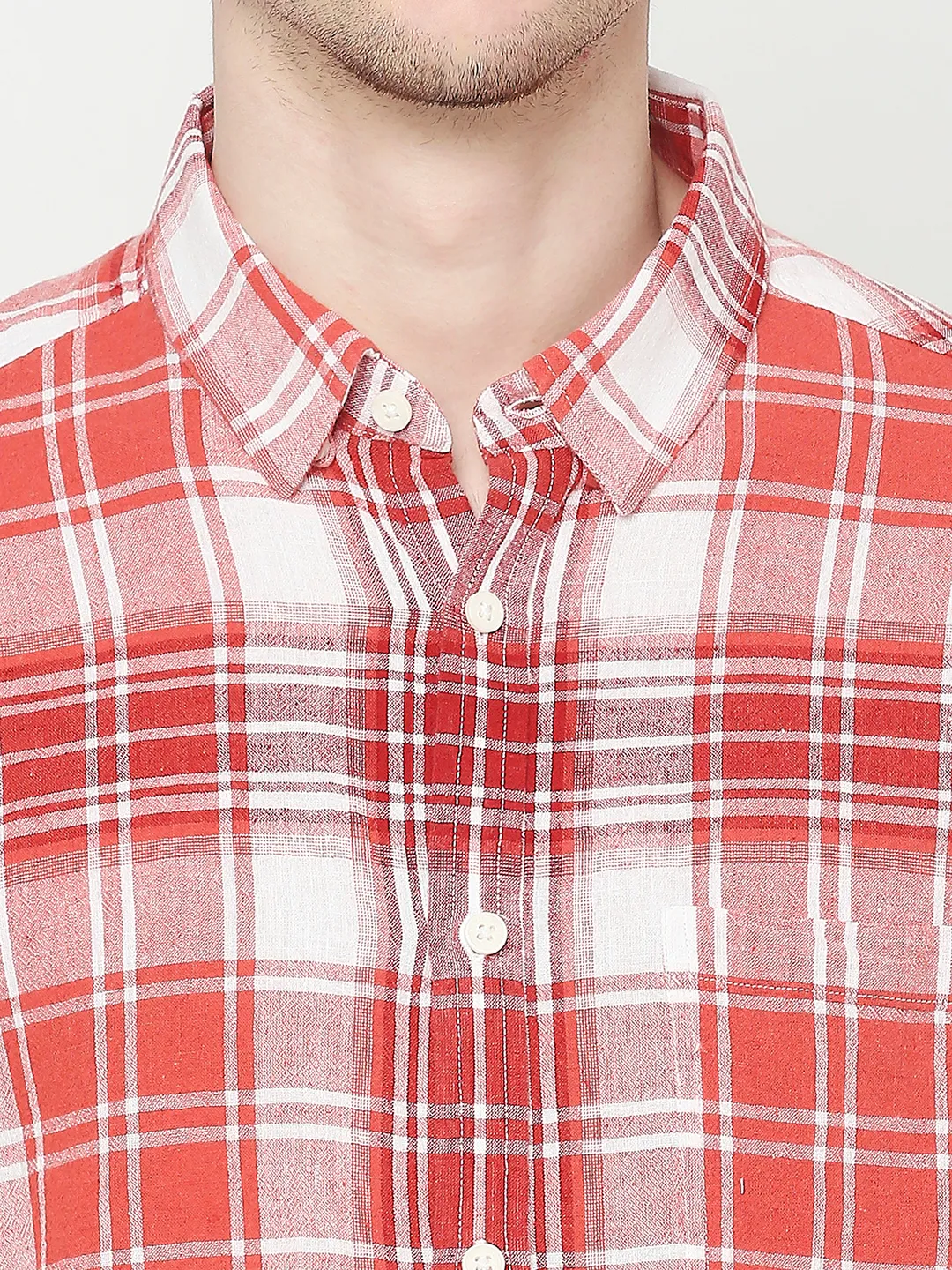 Red Slim Straight Fit Regular Collar Long Sleeves Tencil Men's Shirt by Being Human Clothing - Image 5