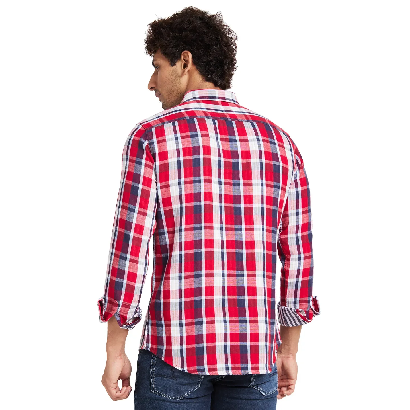 Red Slim Straight Fit Regular Collar Long Sleeves Men's Shirt by Being Human Clothing - Image 4