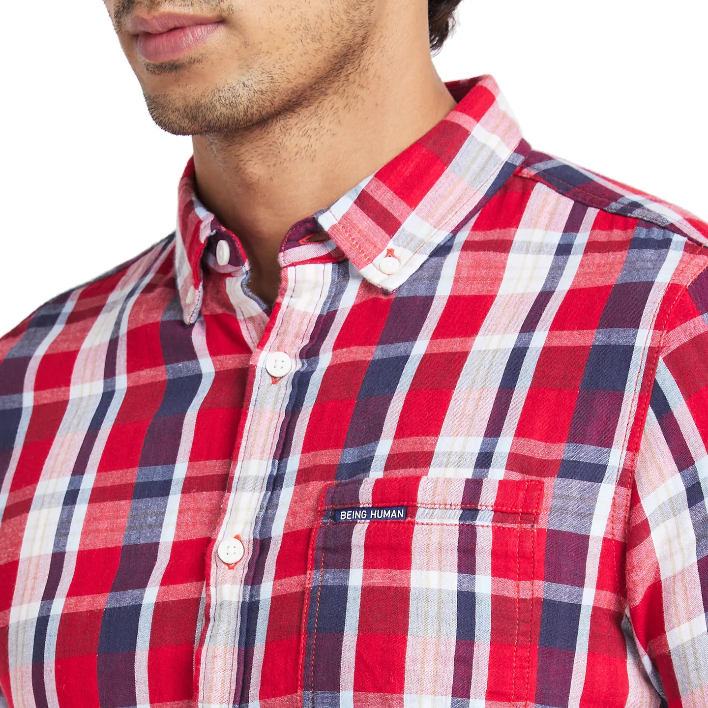 Red Slim Straight Fit Regular Collar Long Sleeves Men's Shirt by Being Human Clothing - Image 5