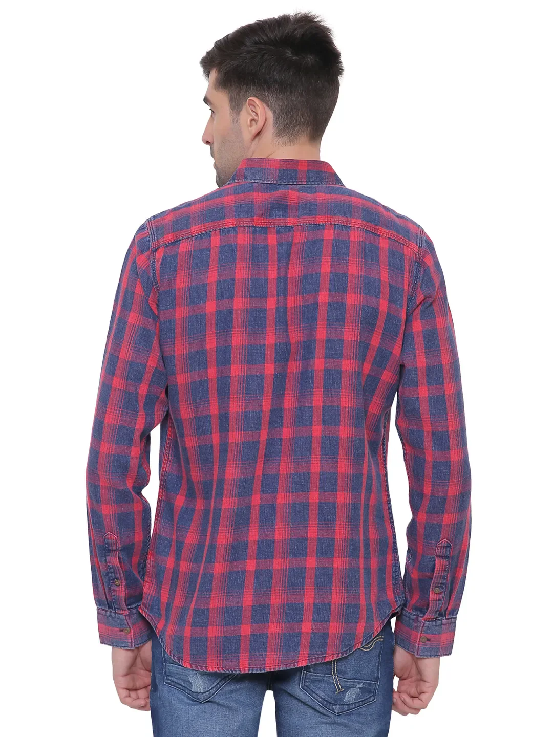 Red Slim Straight Fit Regular Collar Long Sleeves Men's Shirt by Being Human Clothing - Image 2