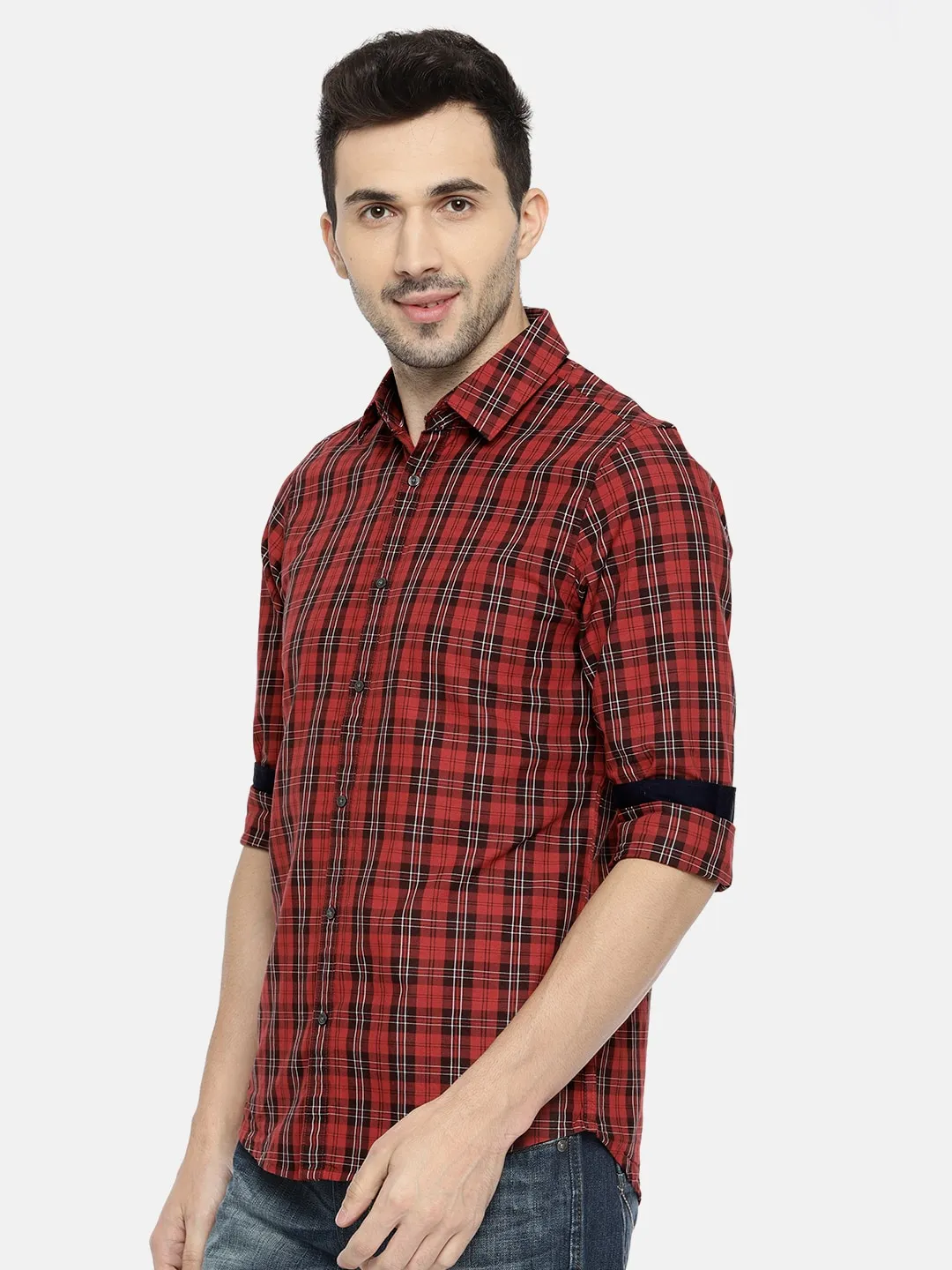 Red Regular Fit Regular Collar Long Sleeves Cotton Men's Shirt by Being Human Clothing - Image 5
