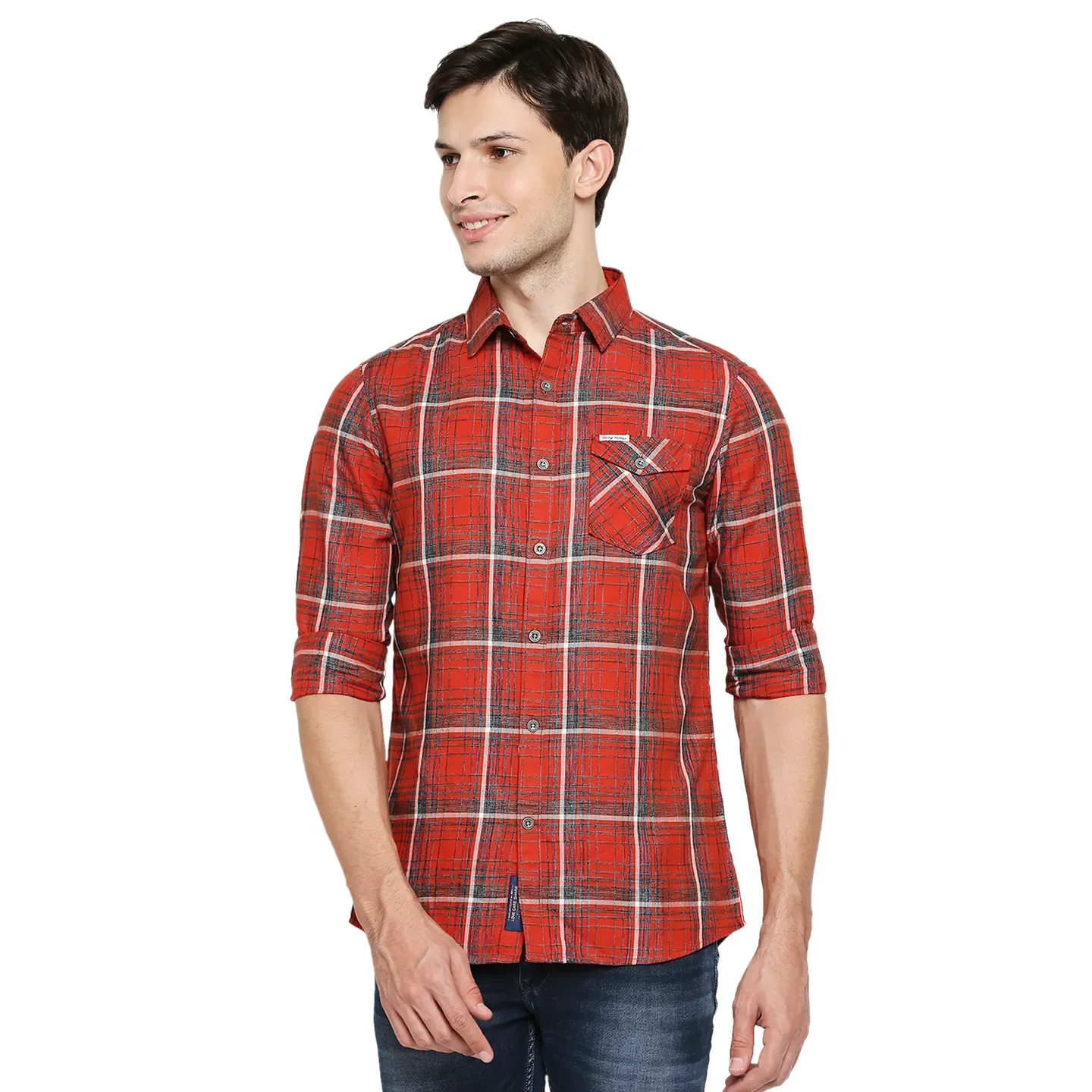 Red Regular Fit Regular Collar Long Sleeves Cotton Men's Shirt by Being Human Clothing - Image 4