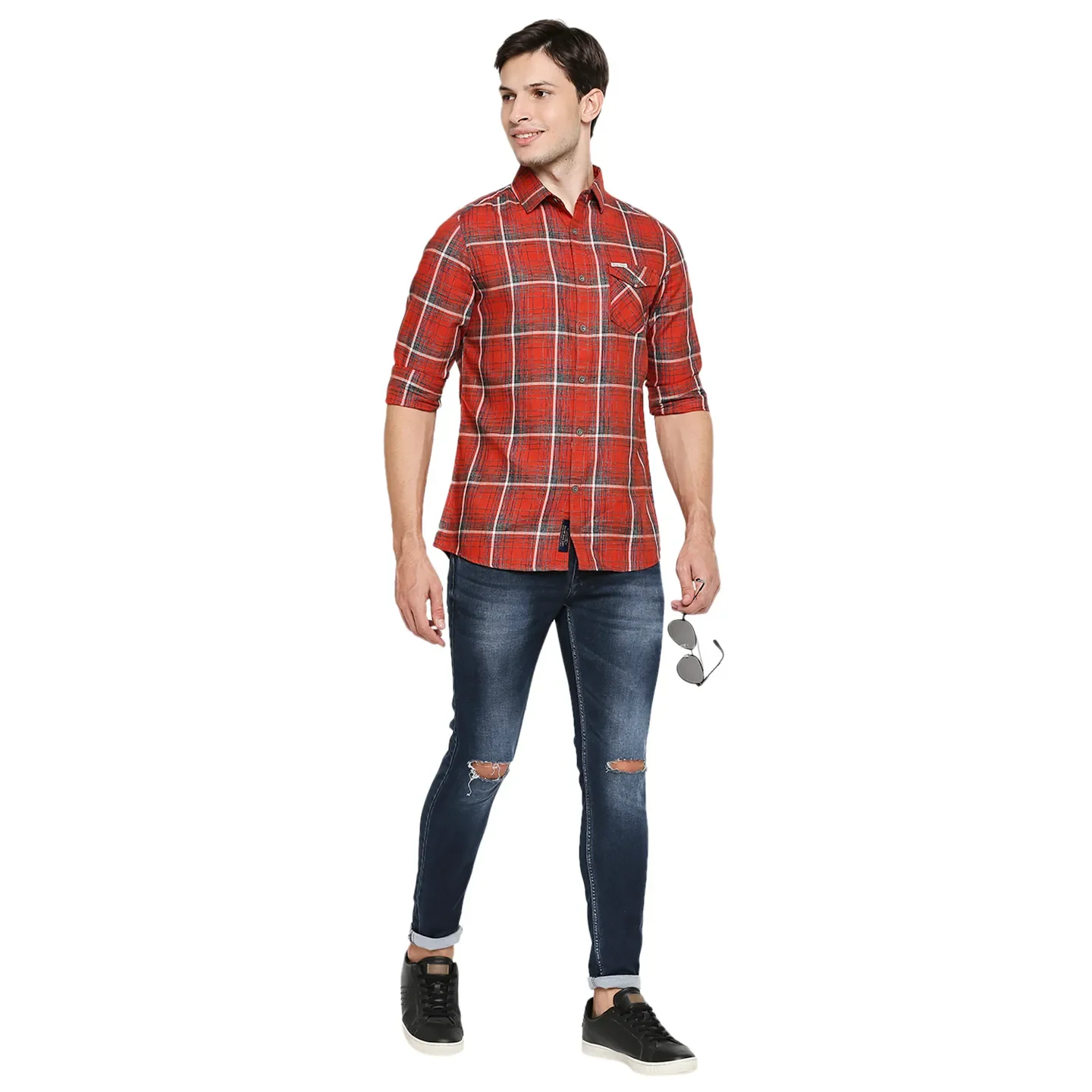 Red Regular Fit Regular Collar Long Sleeves Cotton Men's Shirt by Being Human Clothing - Image 5