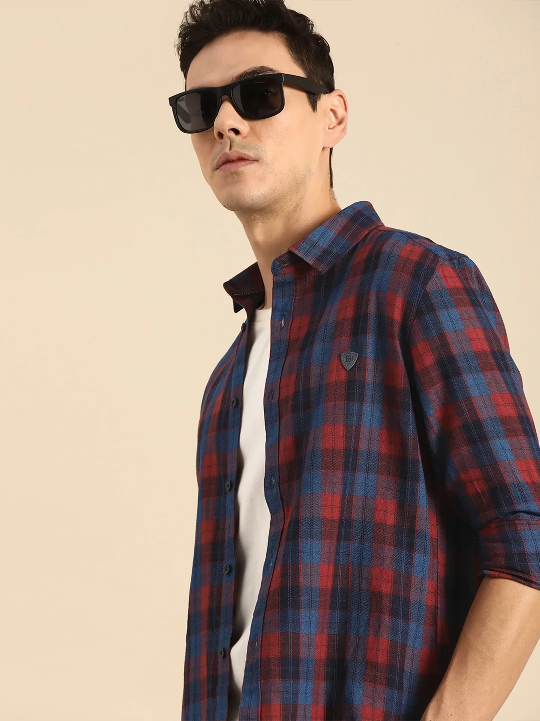 Red Slim Straight Fit Regular Collar Long Sleeves Cotton Men's Shirt by Being Human Clothing - Image 2