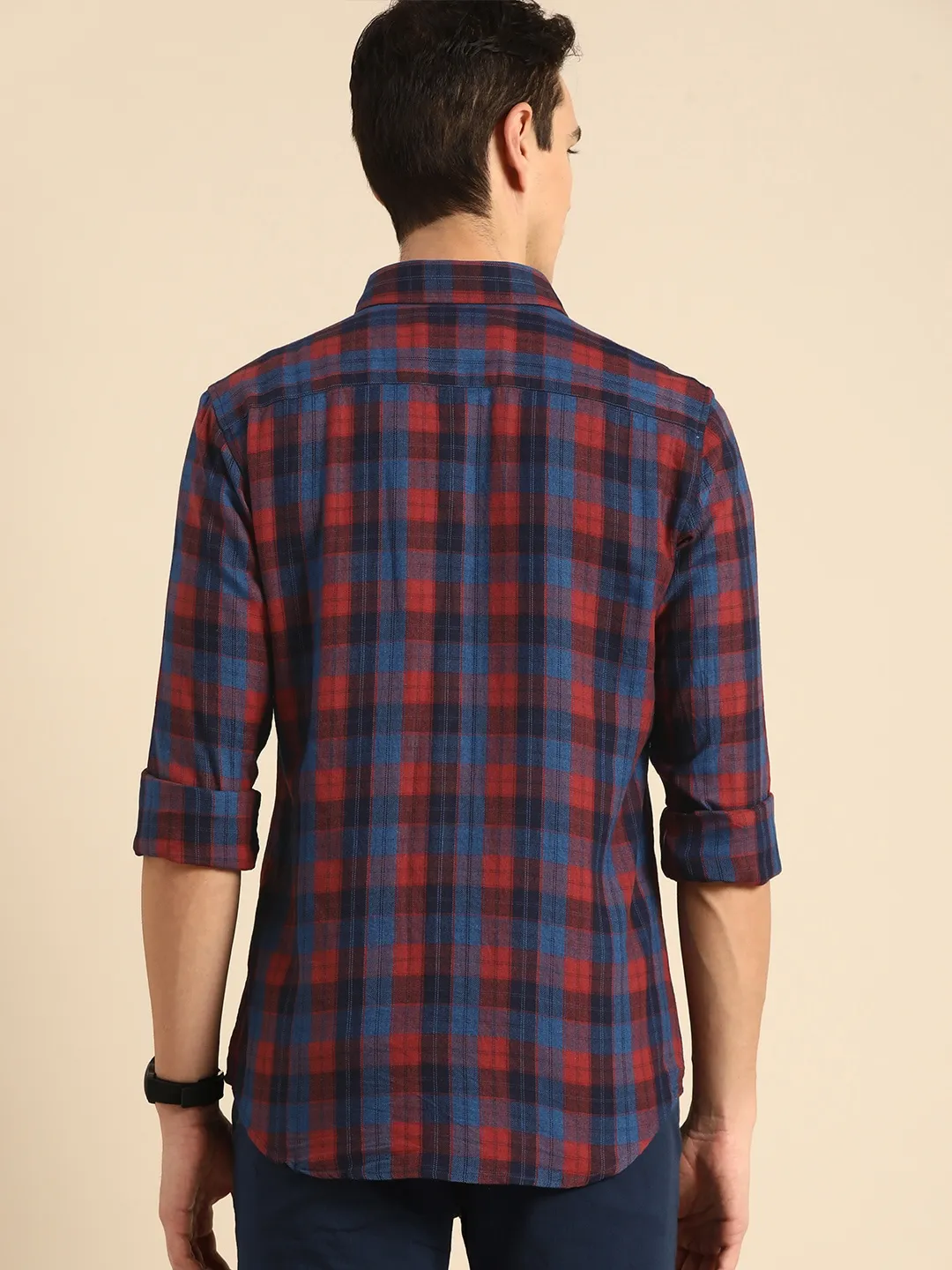 Red Slim Straight Fit Regular Collar Long Sleeves Cotton Men's Shirt by Being Human Clothing - Image 3