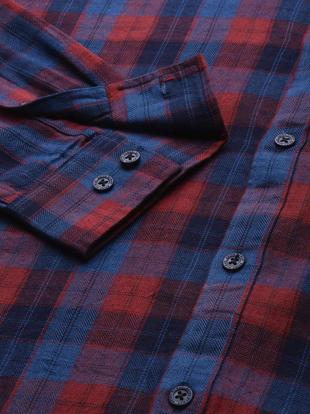 Red Slim Straight Fit Regular Collar Long Sleeves Cotton Men's Shirt by Being Human Clothing - Image 4
