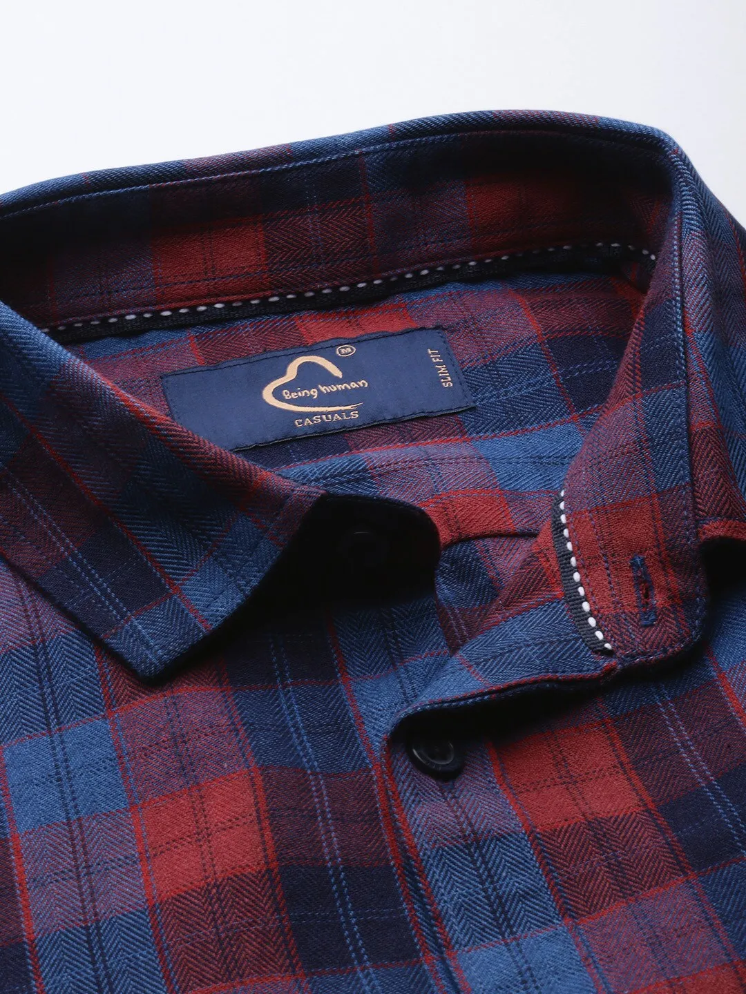 Red Slim Straight Fit Regular Collar Long Sleeves Cotton Men's Shirt by Being Human Clothing - Image 5