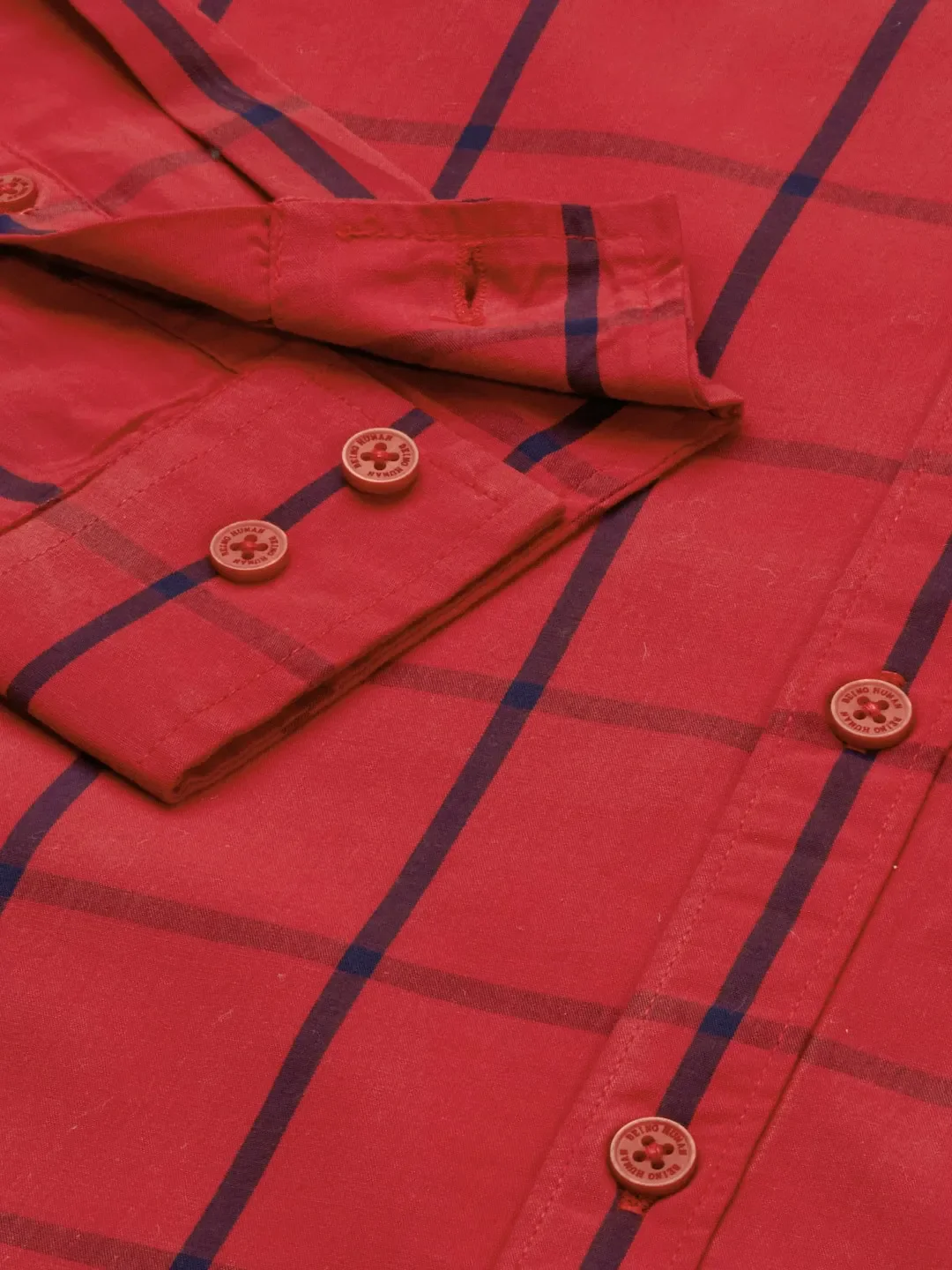 Red Slim Straight Fit Regular Collar Long Sleeves Men's Shirt by Being Human Clothing - Image 3