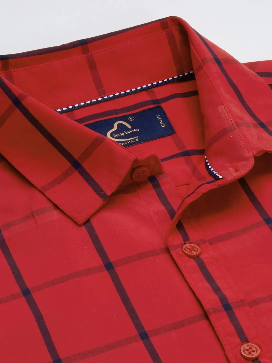 Red Slim Straight Fit Regular Collar Long Sleeves Men's Shirt by Being Human Clothing - Image 4