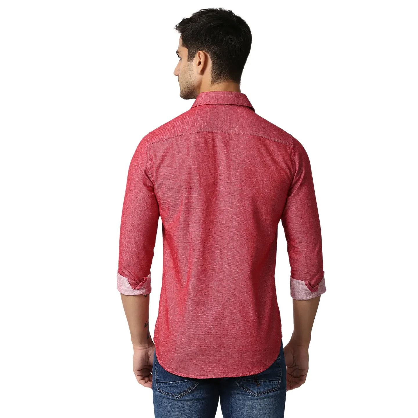 Red Slim Straight Fit Regular Collar Long Sleeves Men's Shirt by Being Human Clothing - Image 4