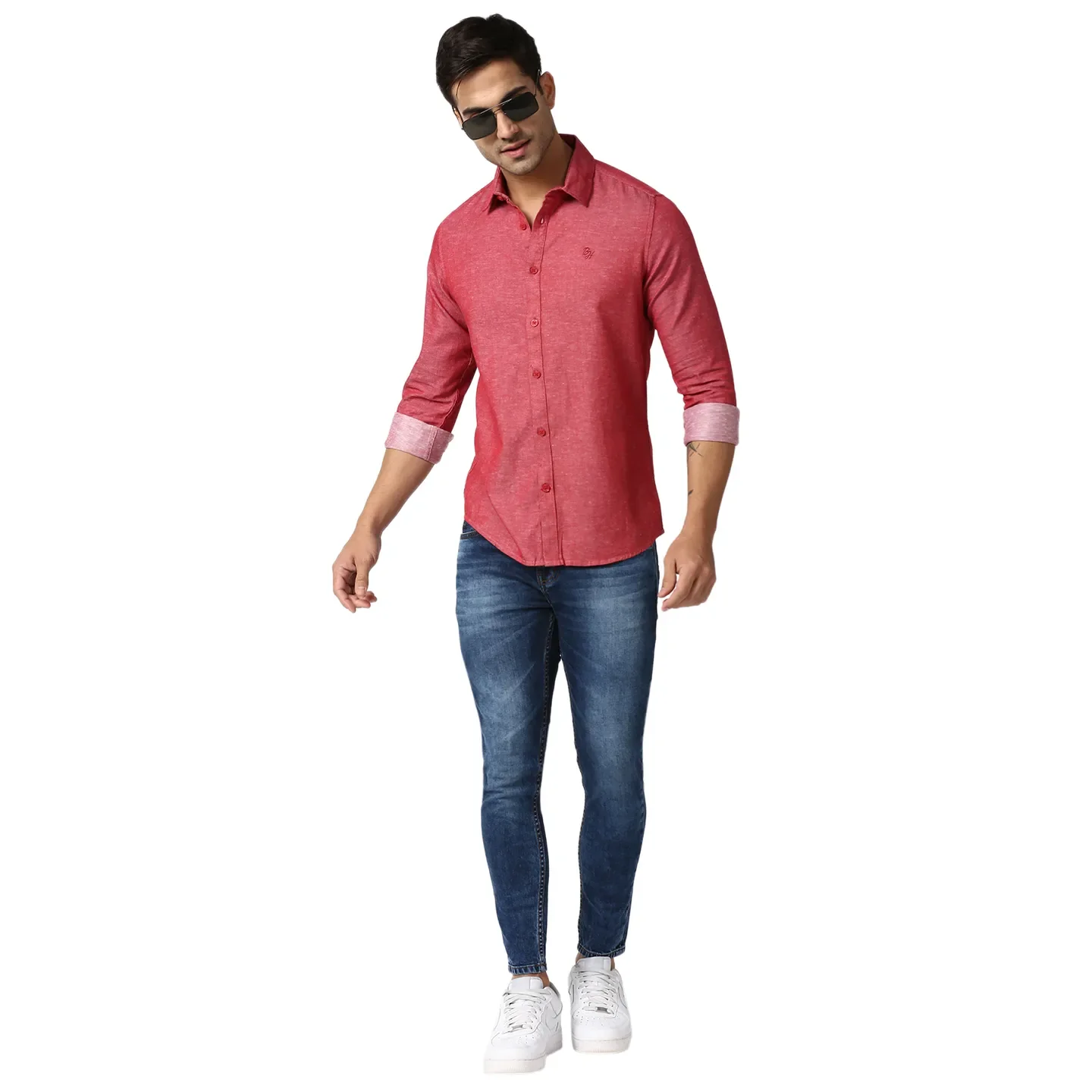 Red Slim Straight Fit Regular Collar Long Sleeves Men's Shirt by Being Human Clothing - Image 6