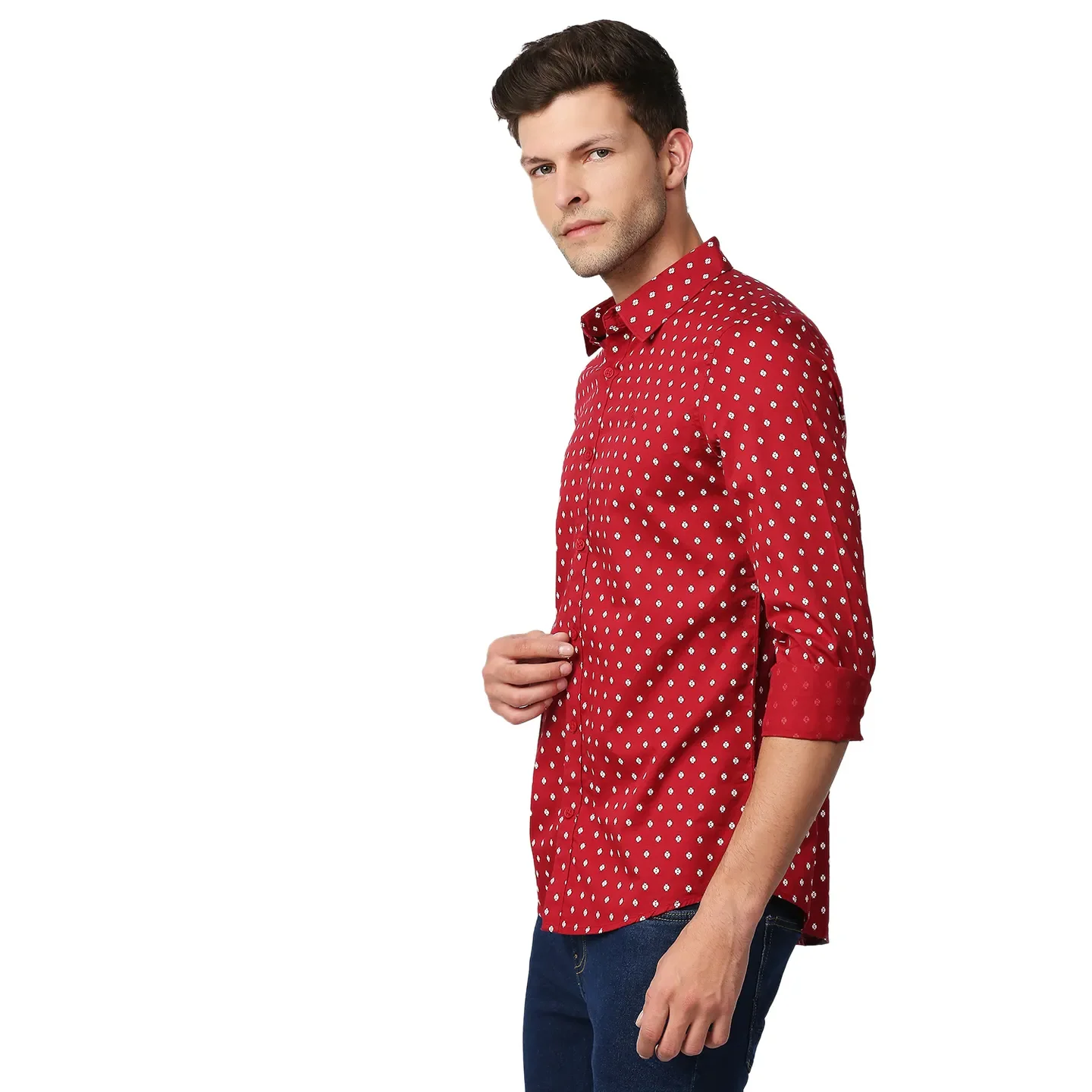 Red Slim Straight Fit Regular Collar Long Sleeves Men's Shirt by Being Human Clothing - Image 2