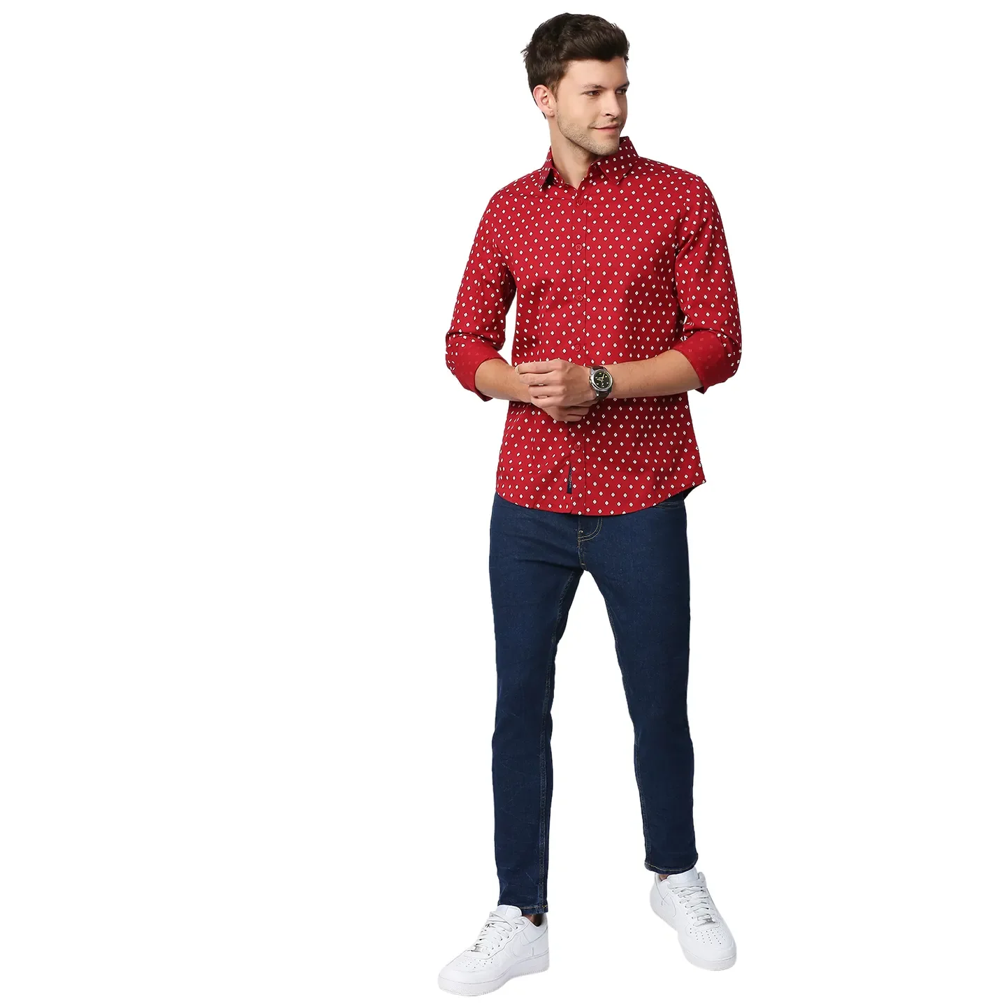 Red Slim Straight Fit Regular Collar Long Sleeves Men's Shirt by Being Human Clothing - Image 6