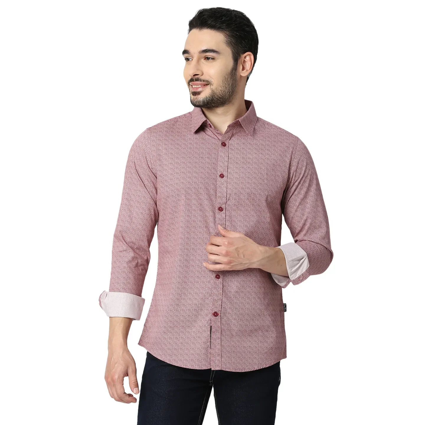 Red Slim Straight Fit Regular Collar Long Sleeves Cotton Men's Shirt by Being Human Clothing