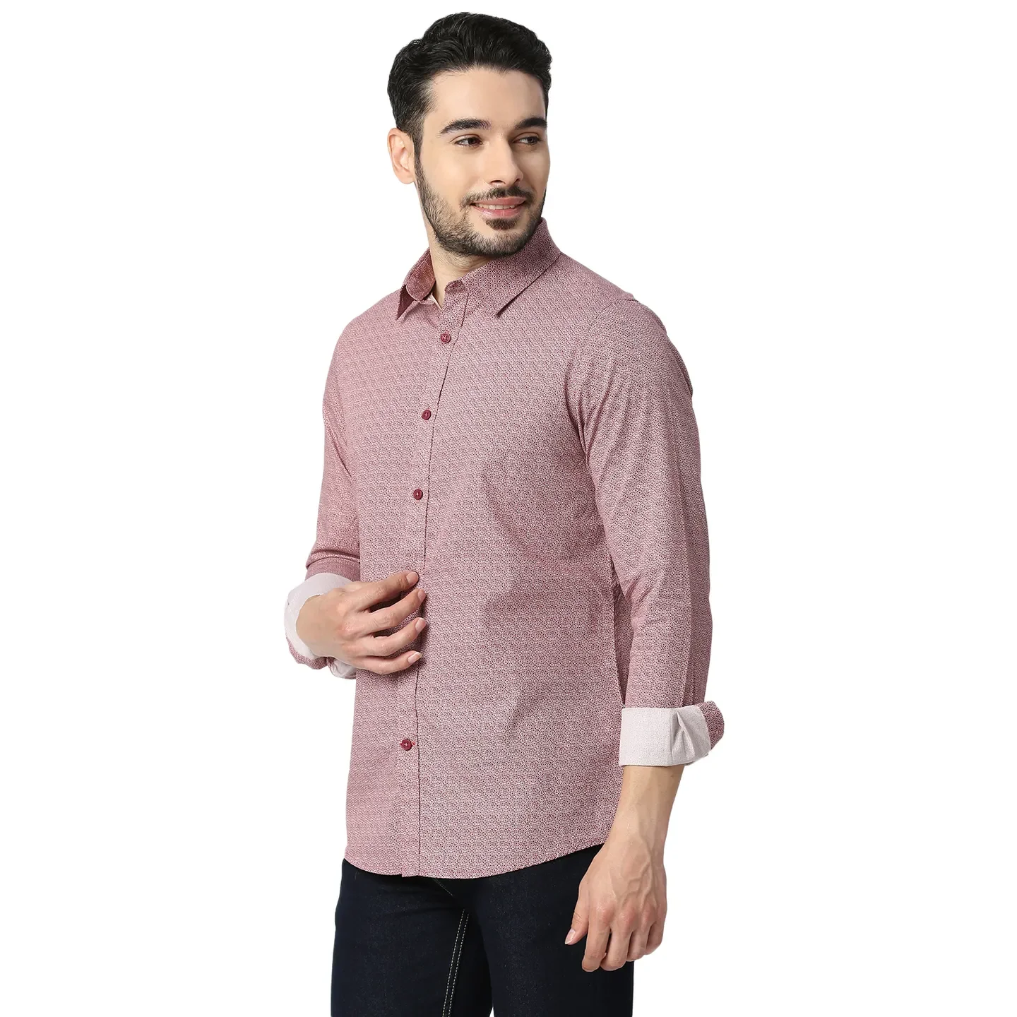 Red Slim Straight Fit Regular Collar Long Sleeves Cotton Men's Shirt by Being Human Clothing - Image 2
