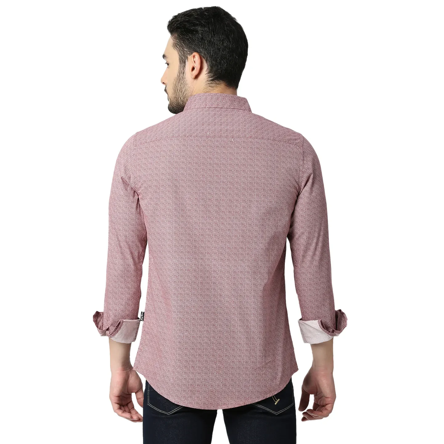 Red Slim Straight Fit Regular Collar Long Sleeves Cotton Men's Shirt by Being Human Clothing - Image 3