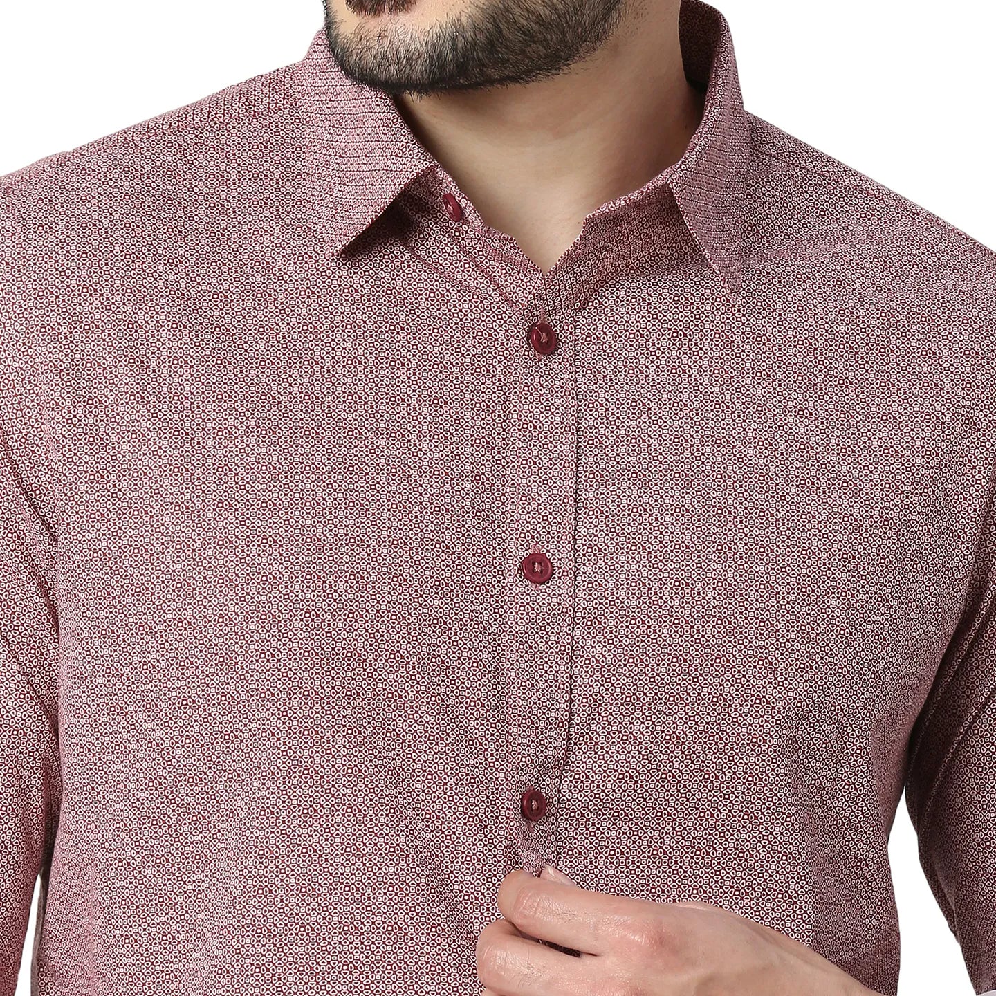 Red Slim Straight Fit Regular Collar Long Sleeves Cotton Men's Shirt by Being Human Clothing - Image 4