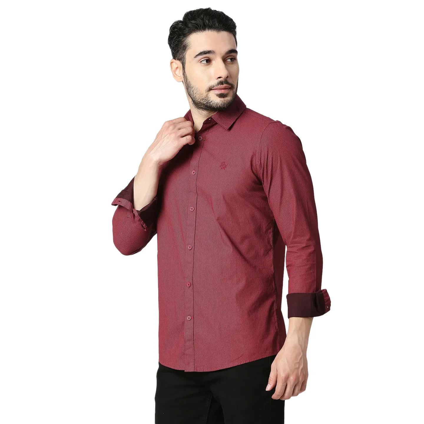 Red Slim Straight Fit Regular Collar Long Sleeves Cotton Men's Shirt by Being Human Clothing - Image 2