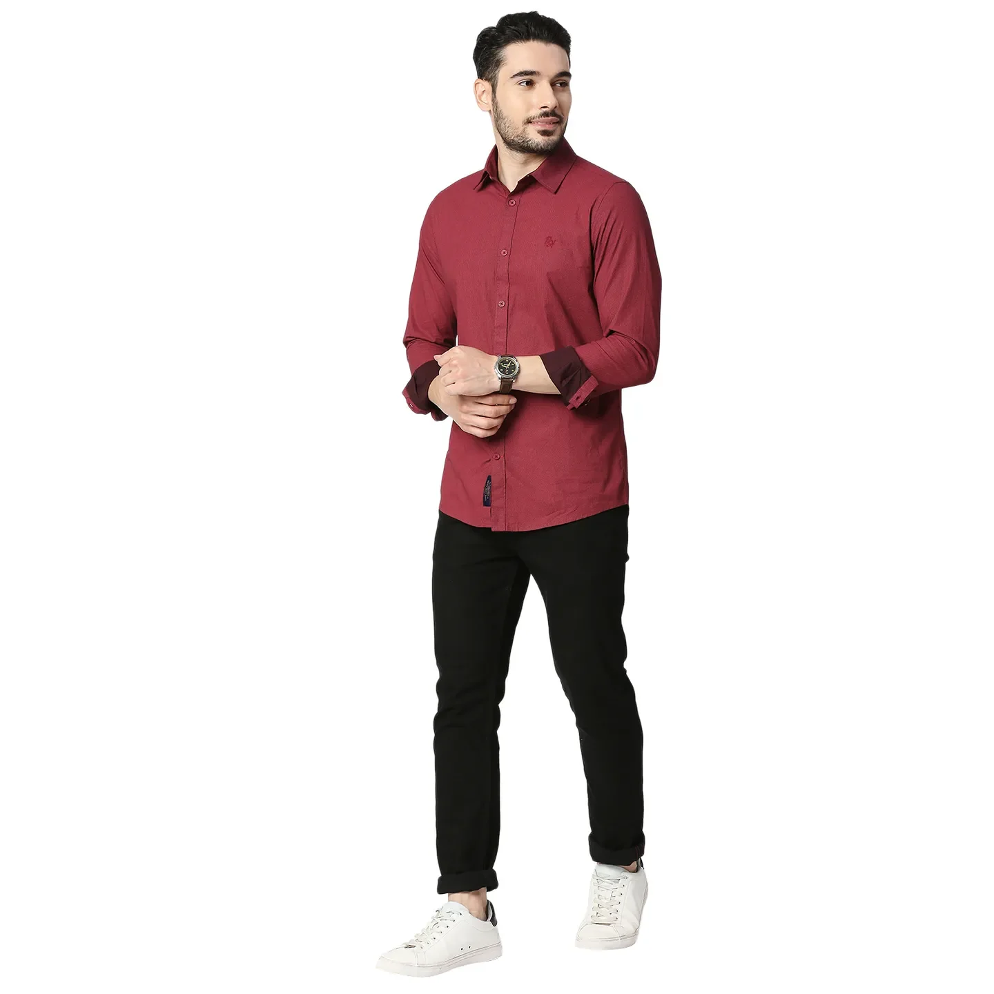 Red Slim Straight Fit Regular Collar Long Sleeves Cotton Men's Shirt by Being Human Clothing - Image 5