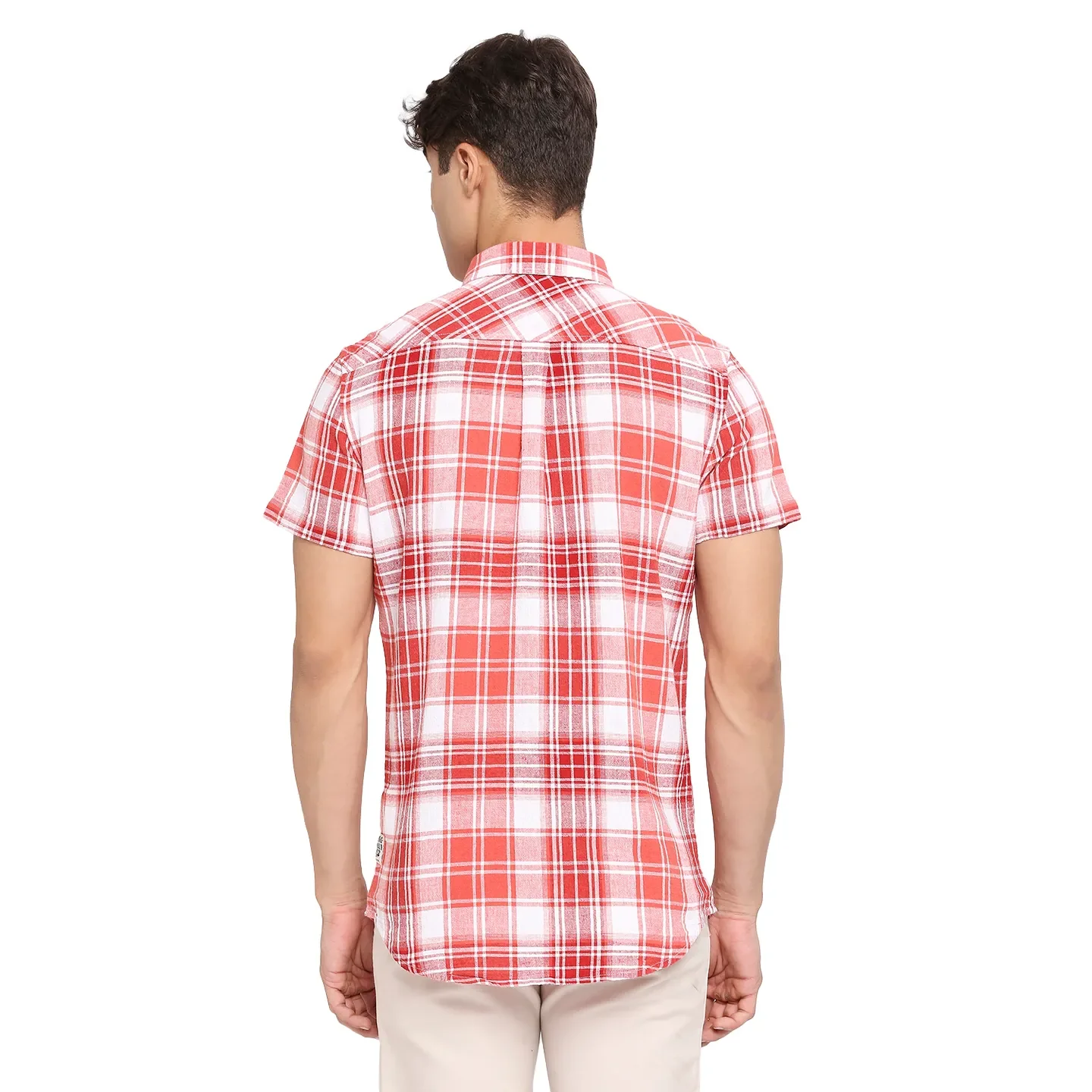 Red Slim Straight Fit Regular Collar Short Sleeves Tencil Men's Shirt by Being Human Clothing - Image 4