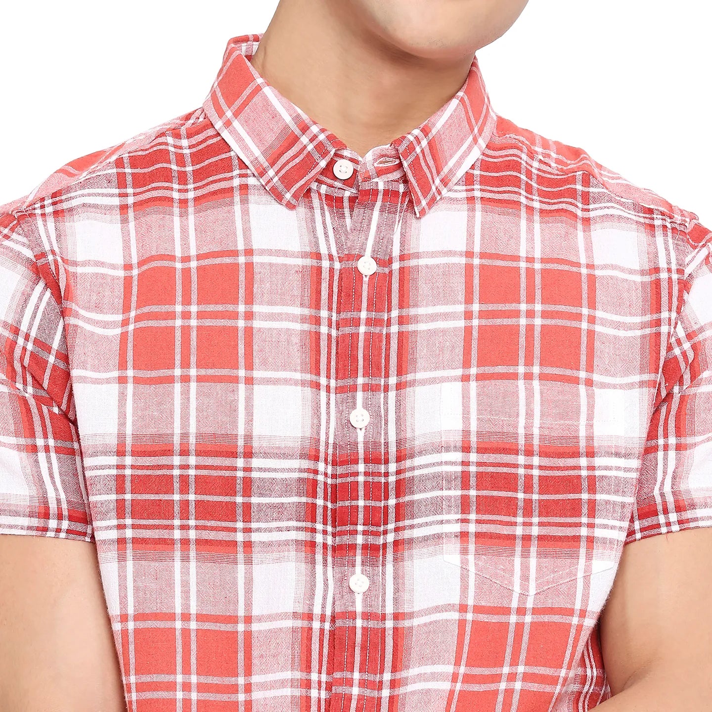 Red Slim Straight Fit Regular Collar Short Sleeves Tencil Men's Shirt by Being Human Clothing - Image 5