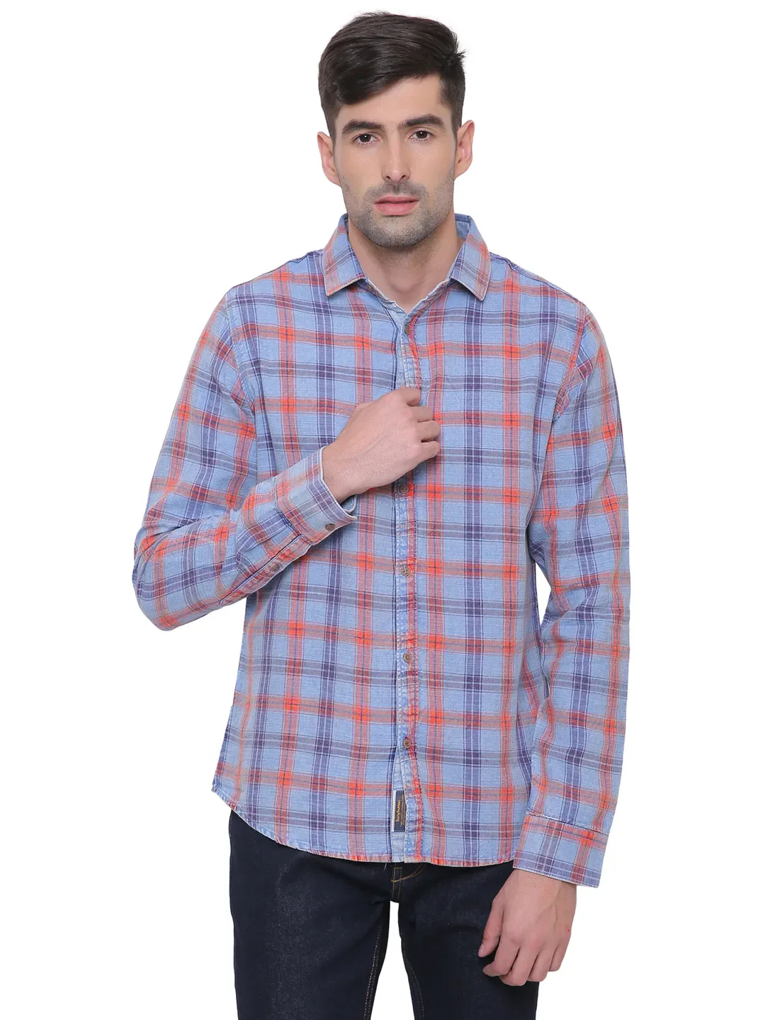 Red Slim Straight Fit Regular Collar Long Sleeves Men's Shirt by Being Human Clothing