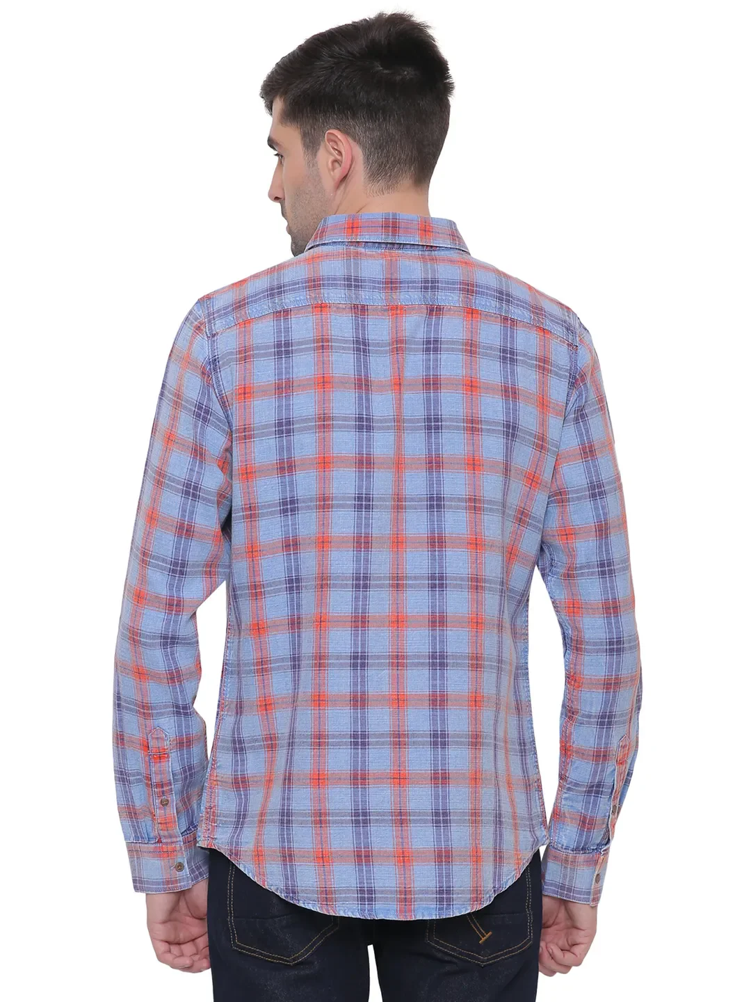 Red Slim Straight Fit Regular Collar Long Sleeves Men's Shirt by Being Human Clothing - Image 2