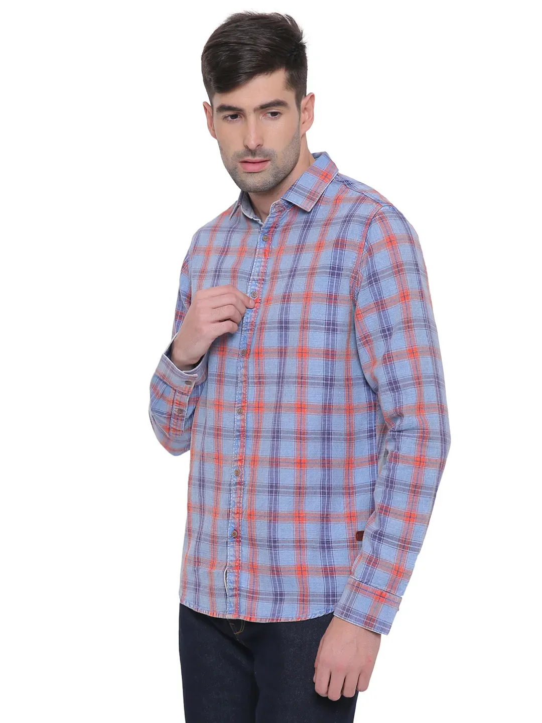 Red Slim Straight Fit Regular Collar Long Sleeves Men's Shirt by Being Human Clothing - Image 4