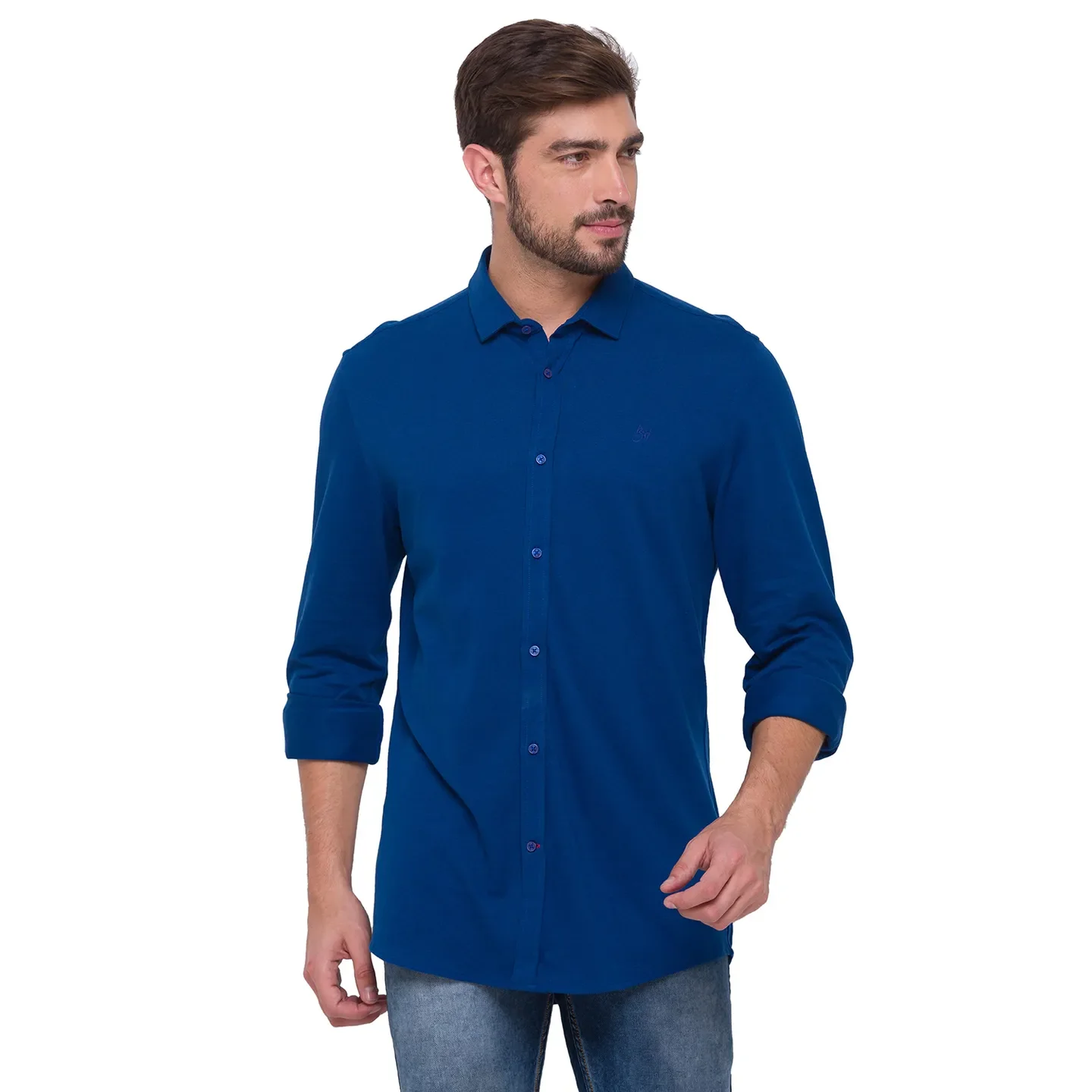 Blue Slim Straight Fit Men's Long Sleeves Shirt by Being Human Clothing