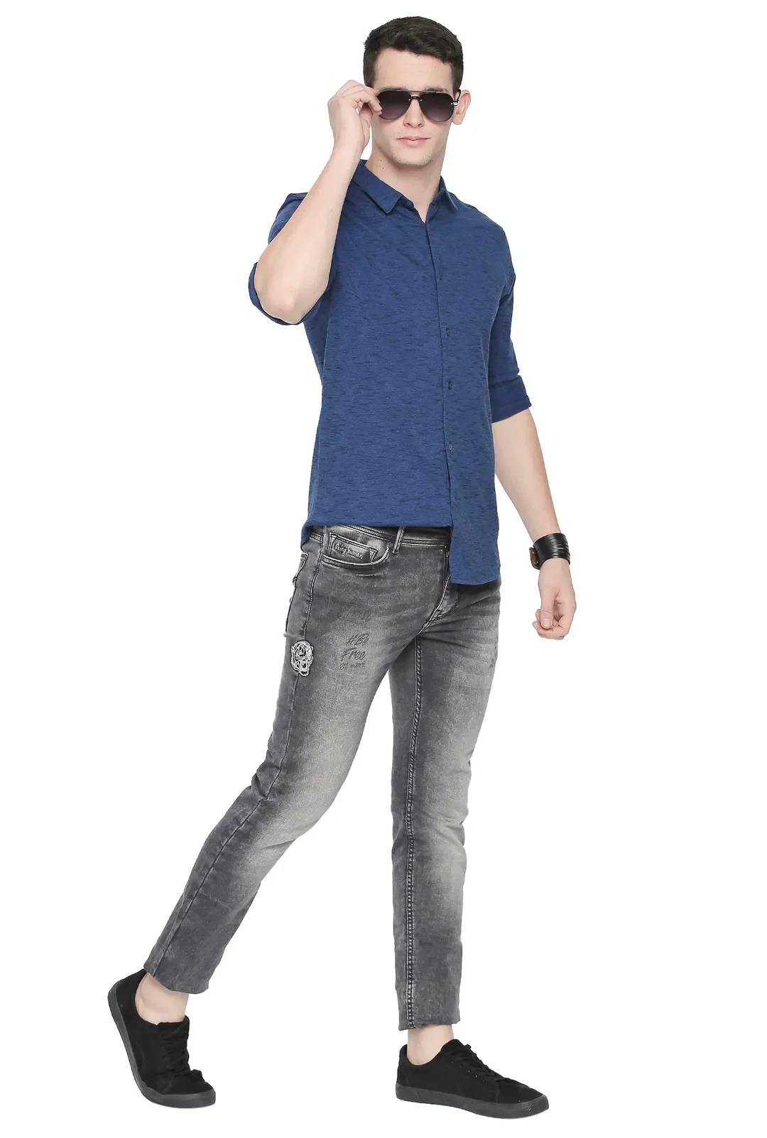 Blue Slim Straight Fit Regular Collar Long Sleeves Men's Shirt by Being Human Clothing - Image 5