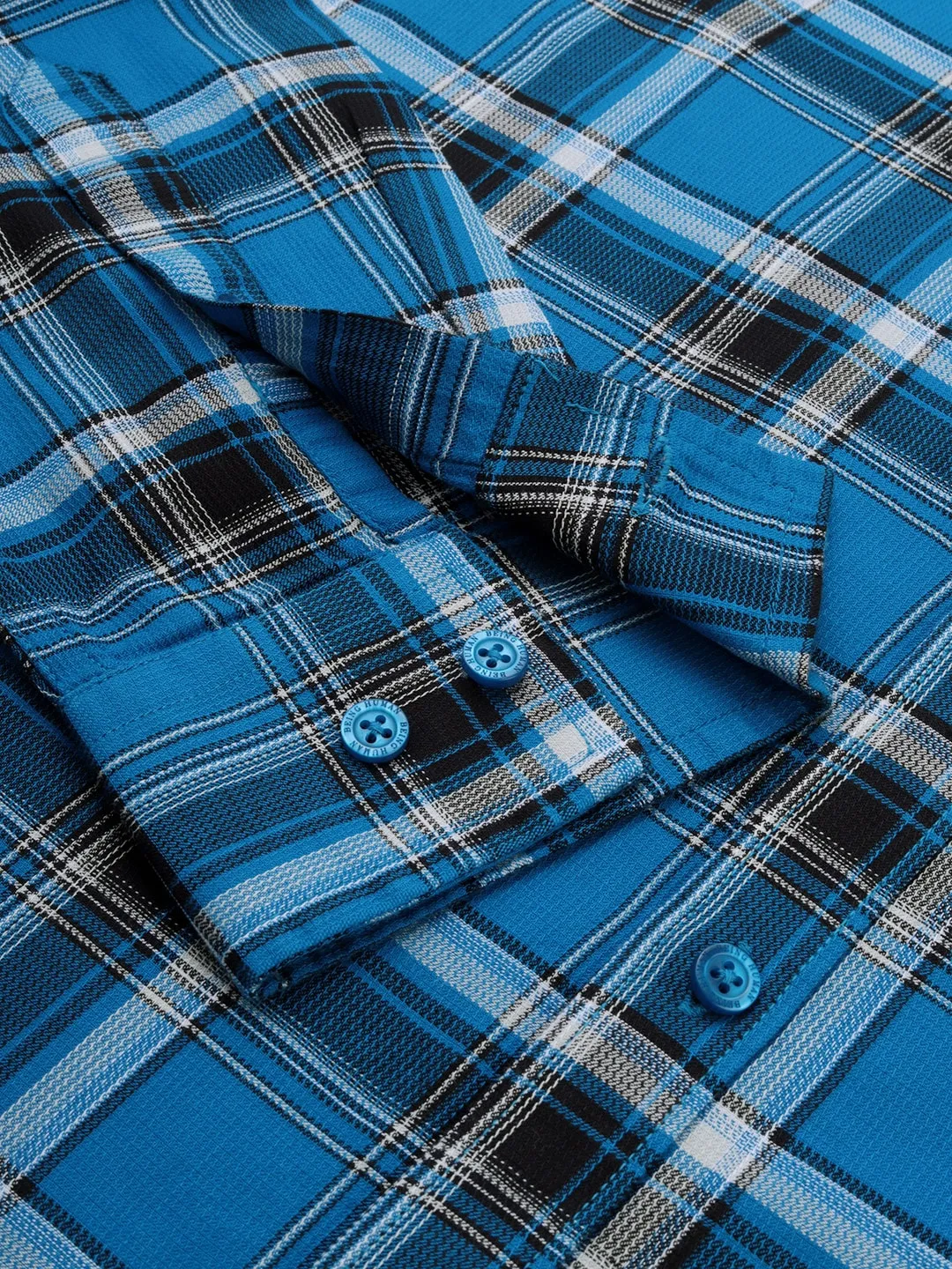 Blue Regular Fit Regular Collar Long Sleeves Cotton Men's Shirt by Being Human Clothing - Image 5