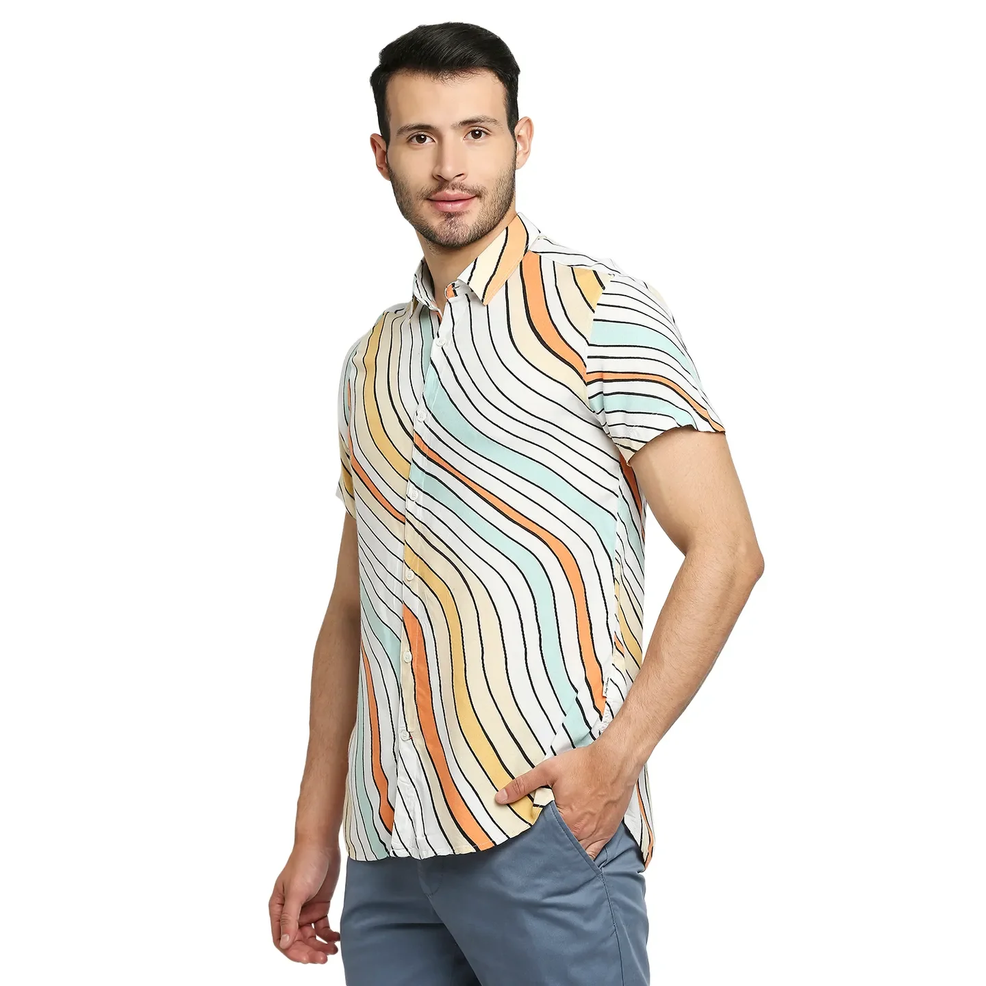 White Slim Straight Fit Men's Short Sleeves Shirt by Being Human Clothing - Image 2
