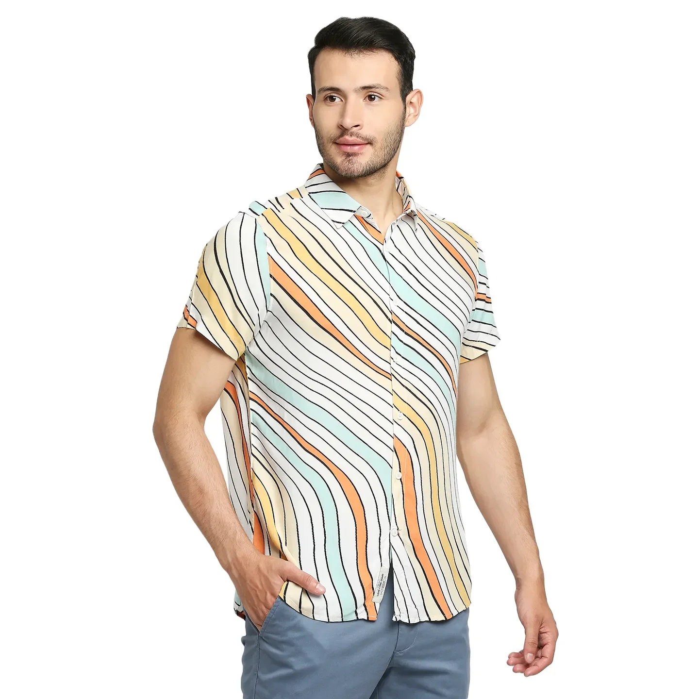 White Slim Straight Fit Men's Short Sleeves Shirt by Being Human Clothing - Image 3