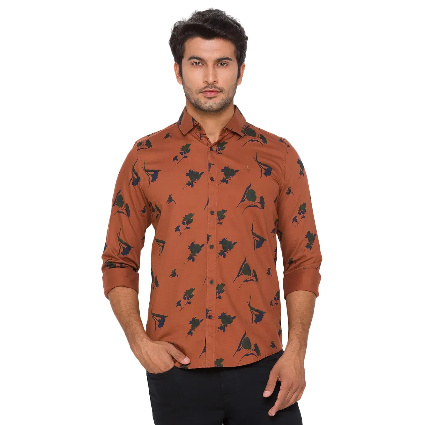 Orange Slim Straight Fit Regular Collar Long Sleeves Men's Shirt by Being Human Clothing
