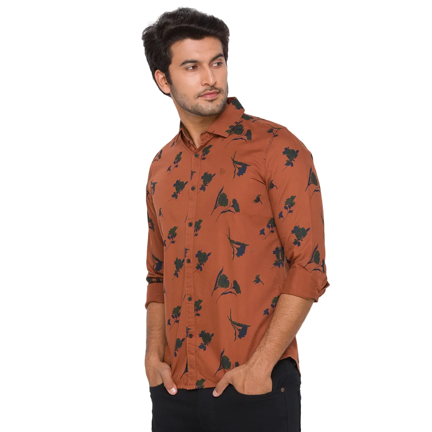 Orange Slim Straight Fit Regular Collar Long Sleeves Men's Shirt by Being Human Clothing - Image 2