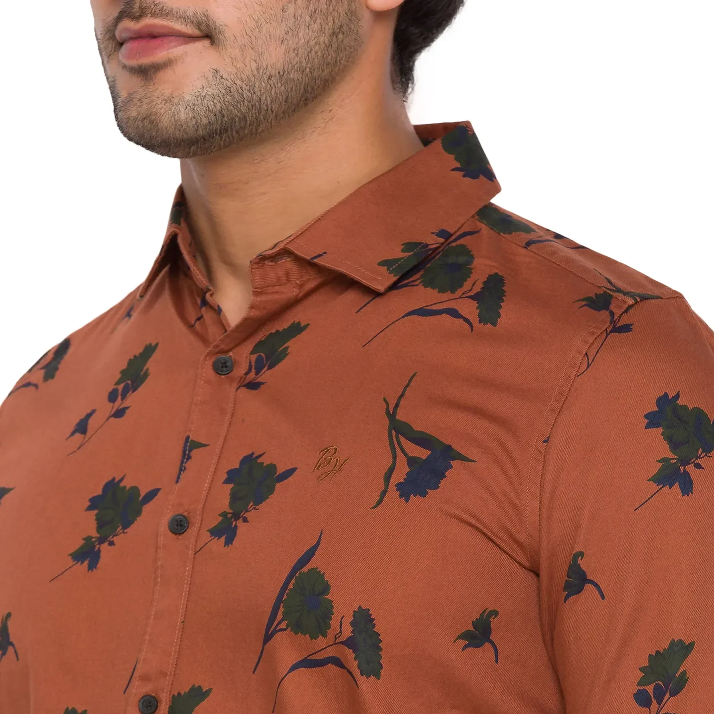 Orange Slim Straight Fit Regular Collar Long Sleeves Men's Shirt by Being Human Clothing - Image 3
