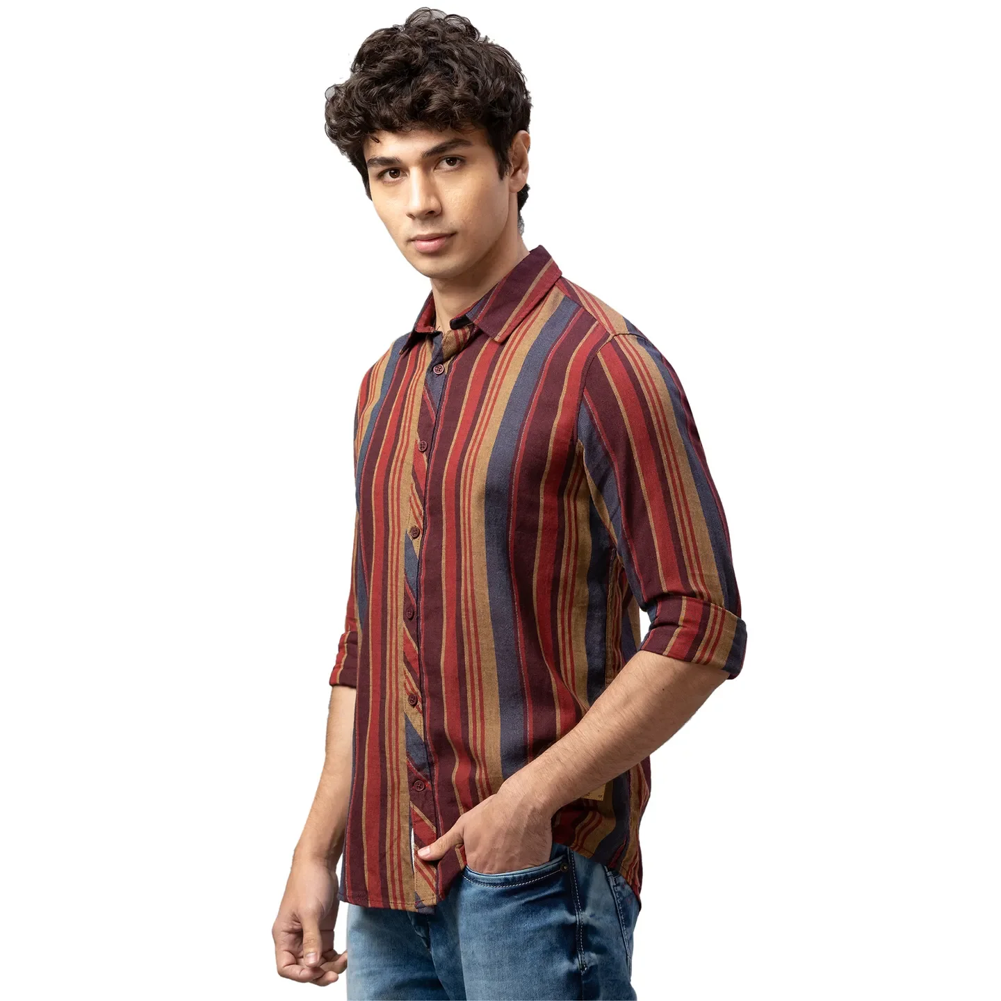 Orange Slim Straight Fit Regular Collar Long Sleeves Cotton Men's Shirt by Being Human Clothing - Image 4