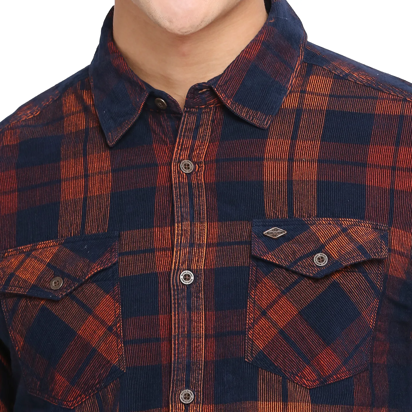 Orange Slim Straight Fit Regular Collar Long Sleeves Cotton Men's Shirt by Being Human Clothing - Image 5