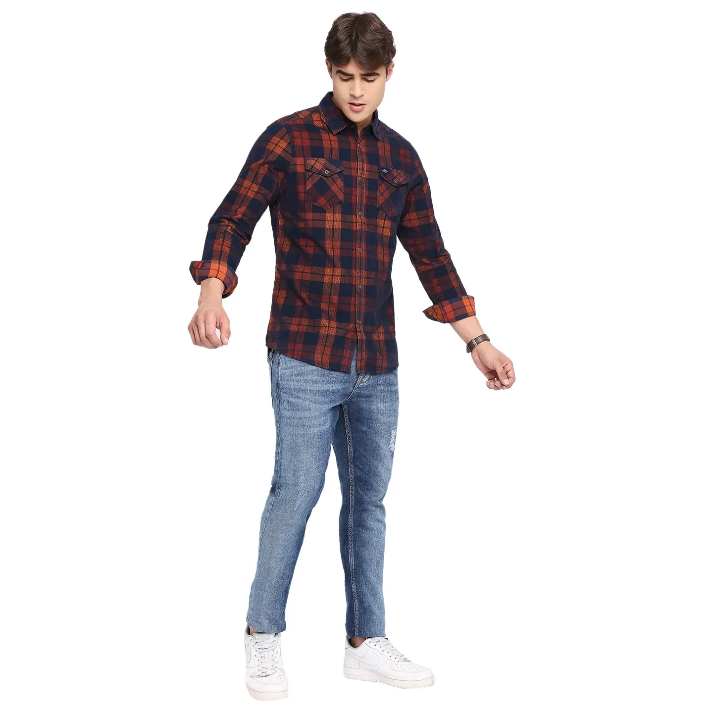 Orange Slim Straight Fit Regular Collar Long Sleeves Cotton Men's Shirt by Being Human Clothing - Image 6